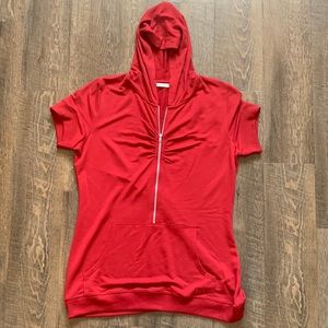 Red Hooded Women's Top